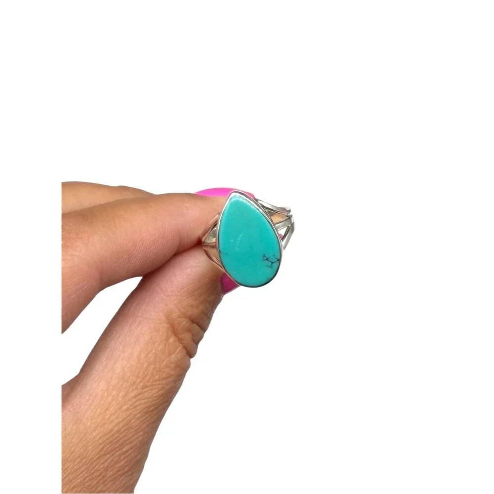 Aztec Mountain Turquoise Ring Size 7 Solid 925 Sterling Silver